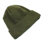 Утеплена в'язана зимова шапка на флісі з відворотом, Олива - зображення 8