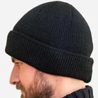 Мужская тактическая вязаная шапка на флисе с отворотом, Черная - изображение 10