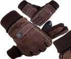 Тактильные зимние мужские замшевые перчатки коричневого цвета - изображение 5