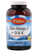 Омега-3 із вітамінами D та K Carlson Labs (Elite Omega-3 D&K) 180 капсул зі смаком лимона CAR17520