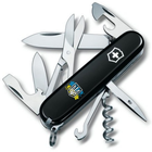 Нож складной 91 мм, 14 функций Victorinox CLIMBER UKRAINE Черный/Герб Украины с цветочным флагом - изображение 1