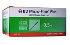 Шприц ін'єкційний інсуліновий одноразовий стерильний BD Micro-Fine Plus U-100 0,5мл з голкою 30G 0,30х8 мм 10 шт. - зображення 2