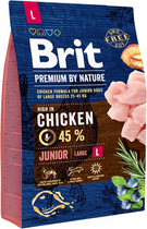 Sucha karma dla szczeniąt dużych ras BRIT Premium Junior L z kurczakiem 3 kg (8595602526420) - obraz 1