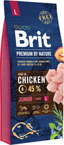 Sucha karma dla szczeniąt dużych ras BRIT Premium Junior L z kurczakiem 15 kg (8595602526437) - obraz 1