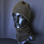 Комплект шапка и бафф флисовая тактическая мужская женская зимняя с гербом Украины TACTICAL Темная олива (шапкабаф1) - изображение 14