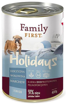 Mokra karma dla psów Family First junior Dziczyzna, wołowina, marchew 400 g (5904479190819)