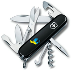 Складной швейцарский нож Victorinox Vx13703.3_T1036u Climber Ukraine Голубь мира сине-желтый 14 функций 91 мм черный - изображение 1