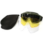 Тактична маска захисна для очей Army Green 3 змінних лінзи та захисний чохол окуляри захисні від високих температур та порохових газів - зображення 3