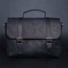 Мужская кожаная сумка-портфель TARWA черная Crazy Horse с клапаном 32×25×7 см 56317