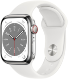 Смарт-годинник Apple Watch Series 8 GPS + Cellular 41mm Silver Stainless Steel Case with White Sport Band (MNJ53) - зображення 1