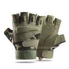 Перчатки армейские беспалые BlackHawk, военные тактические без пальцев зеленые (олива) с камуфляжем - изображение 1