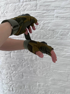 Тактические перчатки Oakley армейские военные с открытыми пальцами и костяшками Khaki/ М - изображение 5