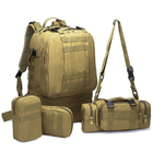 Рюкзак тактический +3 подсумка AOKALI Outdoor B08 75L (Sand) однотонный многофункциональный военный - изображение 3