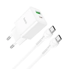 Сетевое зарядное устройство Hoco N28 Founder |1USB/1Type-C, 20W/3A, PD/QC| адаптер с быстрой зарядкой кабелем Type-C 1м. White