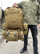 Тактичний військовий рюкзак з підсумками Military військовий рюкзак водовідштовхувальний 50 л 52 х 32 х 22 см Койот - зображення 11