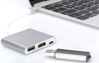 USB-хаб Digitus USB Type-C - HDMI, USB 3.0, USB-C 3 порти Silver (DA-70838-1) - зображення 3