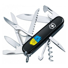 Нож Victorinox Huntsman Ukraine 91мм Трезуб фигурный на фоне флага (1049-Vx13713.3_T1026u)