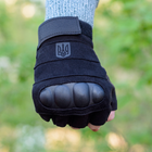 Тактичні рукавички короткопалі (відкриті, без пальців) з гербом чорні L - зображення 4