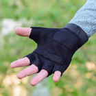 Тактичні рукавички короткопалі (відкриті, без пальців) з гербом чорні М - зображення 7