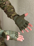 Тактичні військові рукавиці без пальців безпалі рукавички олива L - зображення 2
