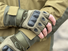Тактические безпалые перчатки Tactic армейские перчатки с защитой костяшек размер М цвет Олива (oakley-olive-m) - изображение 5