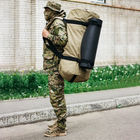Баул-сумка військова, Оксфорд баул армійський 120 л тактичний баул, тактичний баул-рюкзак, койотм із клапаном, кріпленням для каремату та саперної лопати. - зображення 1