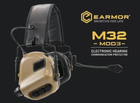 Тактические активные наушники Earmor M32 MOD 3 с креплением чебурашка на шлем койот - изображение 1