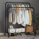 Двойная стойка вешалка для одежды и обуви Loft Rack напольная стальная с полкой Black