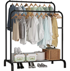 Двойная стойка вешалка для одежды и обуви Loft Rack напольная стальная с полкой Black