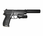 Детский пистолет на пульках металлический с глушителем и лазерным прицелом Galaxy G26A Черный