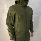 Чоловіча водонепроникна Куртка Softshell з капюшоном та вентиляційними блискавками олива розмір S - зображення 1