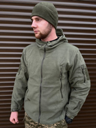 Мужская флисовая Куртка с капюшном и панелями под шевроны олива размер XL - изображение 1