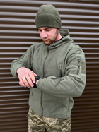 Мужская флисовая Куртка с капюшном и панелями под шевроны олива размер XL - изображение 3