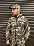 Щільна чоловіча Куртка SoftShell на флісі з капюшном та затяжками піксель розмір L - зображення 1