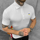 Мужское плотное Поло с принтом "Флаг Украины" / Футболка приталенного кроя белая размер L - изображение 1