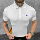 Мужское плотное Поло с принтом "Флаг Украины" / Футболка приталенного кроя белая размер S - изображение 2