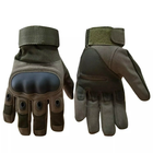 Плотные сенсорные перчатки с антискользкими вставками и защитными накладками олива размер L - изображение 1