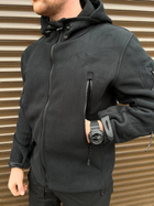 Мужская флисовая Куртка с капюшном и панелями под шевроны черная размер XL - изображение 5