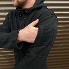 Утеплена чоловіча флісова кофта з капюшоном та липучками під шеврони / Фліска у чорному кольорі розмір 2XL - зображення 4
