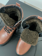 Зимние Берцы Ястреб из натуральной кожи с меховой подкладкой / Высокие утепленные ботинки коричневые размер 48 - изображение 4