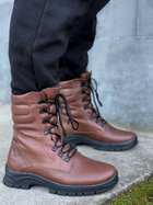 Зимние Берцы Ястреб из натуральной кожи с меховой подкладкой / Высокие утепленные ботинки коричневые размер 48 - изображение 6