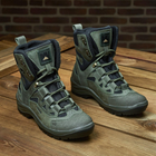 Универсальные кожаные Ботинки на двухкомпонентной подошве / Высокие Берцы с мембраной олива размер 36 - изображение 3