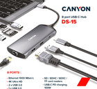 USB-хаб Canyon 8 port USB-C Hub DS-15 Grey (CNS-TDS15) - зображення 2