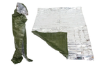 Термоковдра тактична Mil-Tec Ковдра рятувальна 215х130см Олива SURVIVAL DECKE SILBER/OLIV (16024500)