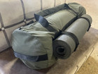 Баул рюкзак 120 л с подсумком для лопаты и стропами для каремата Оксфорд 62W21ТТ универсальный Хаки - изображение 3
