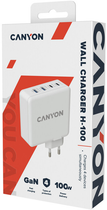 Зарядний пристрій Canyon H-100 GaN PD 100W QC 3.0 30W White (CND-CHA100W01) - зображення 4