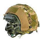 Балістичний шолом-каска Fast кольору олива в кавері мультикам стандарту NATO (NIJ 3A) M/L + навушники М32 (з мікрофоном) і кріпленням "Чебурашка" - зображення 1