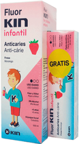 Płyn do płukania ust dla dzieci + Pasta do zębów o smaku truskawkowym 50 ml Kin Fluorkin Infant Mouthwash Anticaries 500 ml Set 2 Pieces (8436026214404)