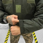 Чоловіча зимова Куртка з Капюшоном та флісовою підкладкою / Водонепроникний Бушлат на Силіконі олива розмір 3XL - зображення 3
