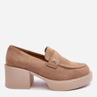 Loafersy damskie na obcasie Afnira 37 Beżowe (5905677934274)